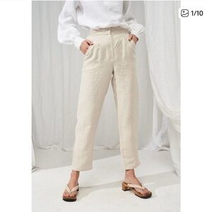 Linen Handmade Studio Delaney High Waisted Linen Crop Pants Cream Size 6